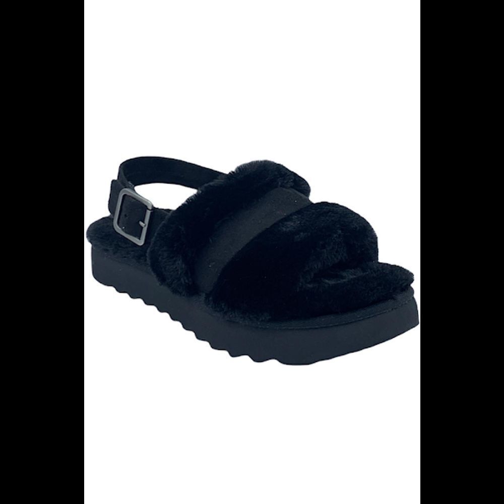 Koolaburra by UGG Adjustable Slide Sandals Fuzz'd Out Black - Medium - Picture 3 of 5